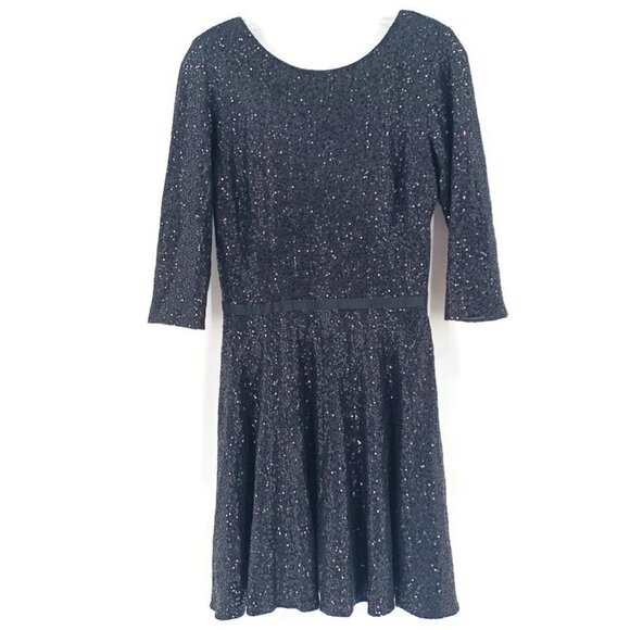 Maia Dress Womens Sz 4 Black Sequins Skater Short 3/4 Sleeve Cocktail Party Prom - Picture 2 of 14